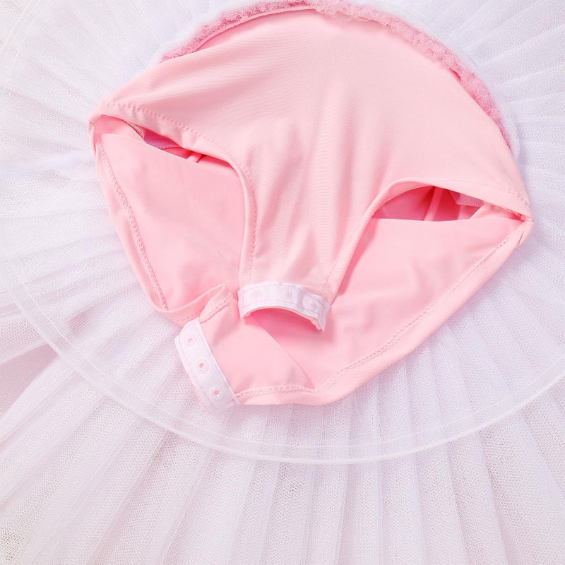 IBAKOM Girl Swan Lake Ballet Dance Dress Flutter Sleeve Gold Lace Pancake Platter Tutu Little Ballerina Recital Gymnastic Leotard Dance Outfits Kids School Ballet Class Dress Pink+Gold 5-6 Years - Image 3
