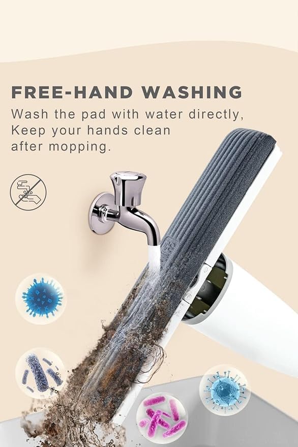 BOTIST Plastic Adjustable Self Squeezing Mop Easily Floor Cleaning Automatic SelfWringing Wet Dry Squeeze Roller Mop Long Handle Bucket Less Mop Sponge Cleaner Pack of 1 - Image 3