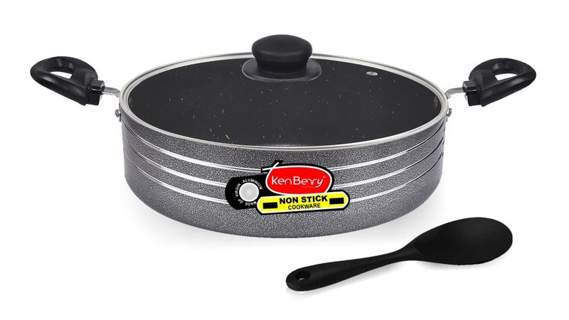 KenBerry Signature Granite Finish Hammertone Coated Induction Stove Friendly Biryani Pot | Stew Pot | Multi layer non stick coated| 26 cm Diameter 4.5 L Capacity with Glass Lid (Aluminium,Induction base, Nonstick) - Image 1