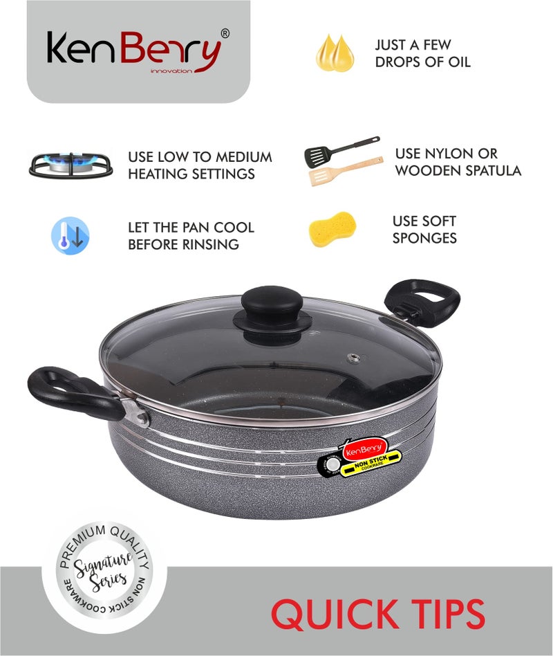 KenBerry Signature Granite Finish Hammertone Coated Induction Stove Friendly Biryani Pot | Stew Pot | Multi layer non stick coated| 26 cm Diameter 4.5 L Capacity with Glass Lid (Aluminium,Induction base, Nonstick) - Image 4