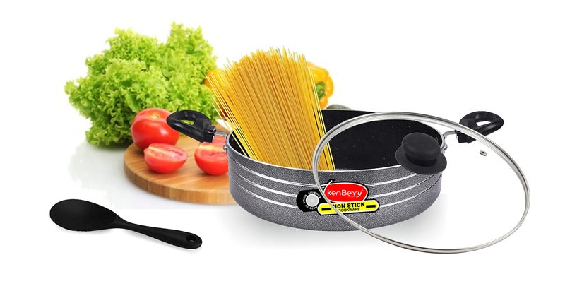 KenBerry Signature Granite Finish Hammertone Coated Induction Stove Friendly Biryani Pot | Stew Pot | Multi layer non stick coated| 26 cm Diameter 4.5 L Capacity with Glass Lid (Aluminium,Induction base, Nonstick) - Image 5