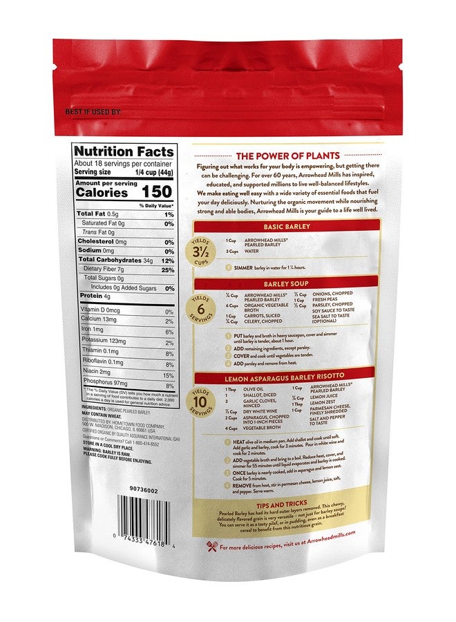Arrowhead Mills Organic Pearled Barley, 28 Ounce Bag - Image 2
