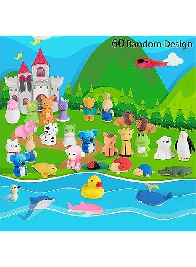 Generic 60Pcs Animal Erasers Desk Pets for Kids Pencil Bulk Puzzle Erasers Toys Gifts for Classroom Prizes,Game Reward,Treasure Box, Egg Fillers,Goodie Bag Stuffers,Party Favors  - Image 2