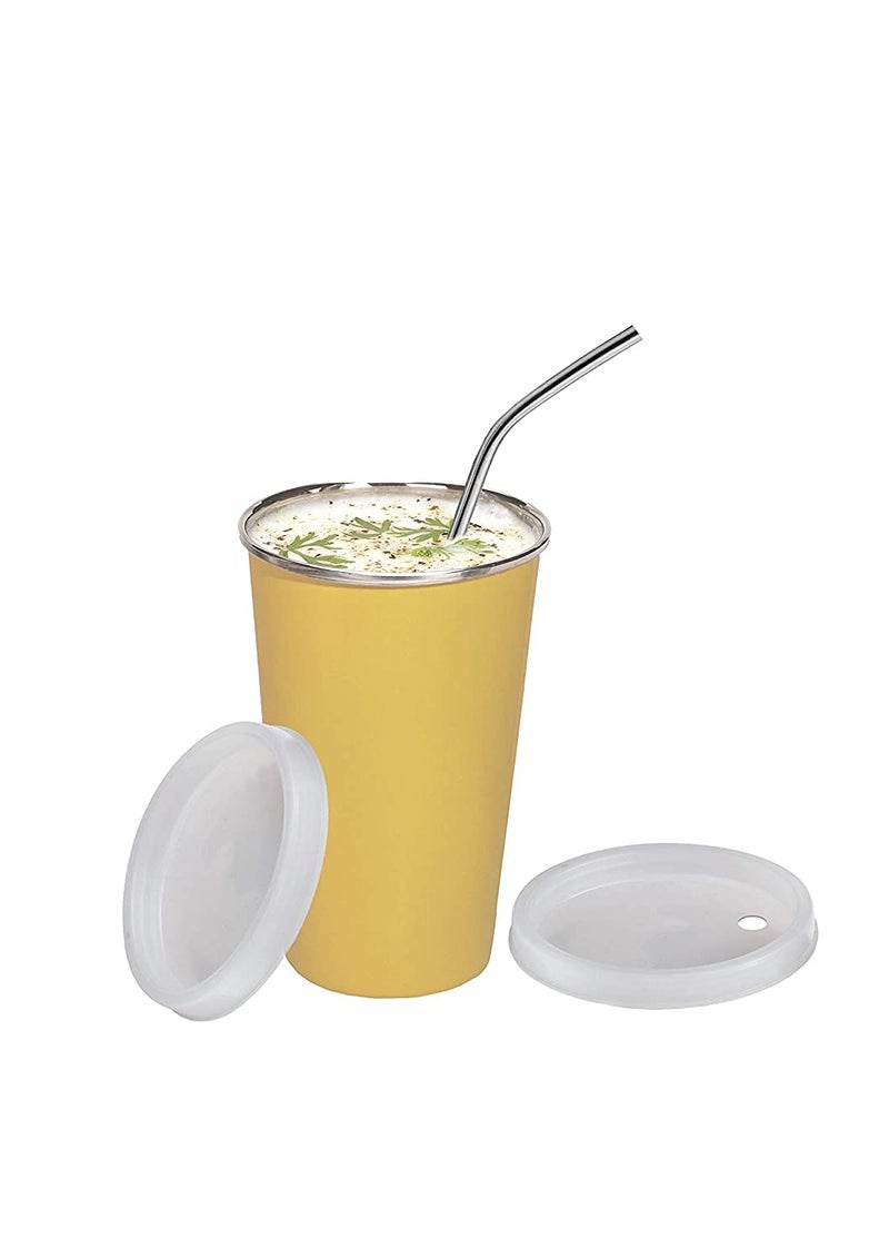 KIDINGTON Homeware Stainless Steel Tumbler with 2 Lid and Straw 380 mlYellow - Image 1