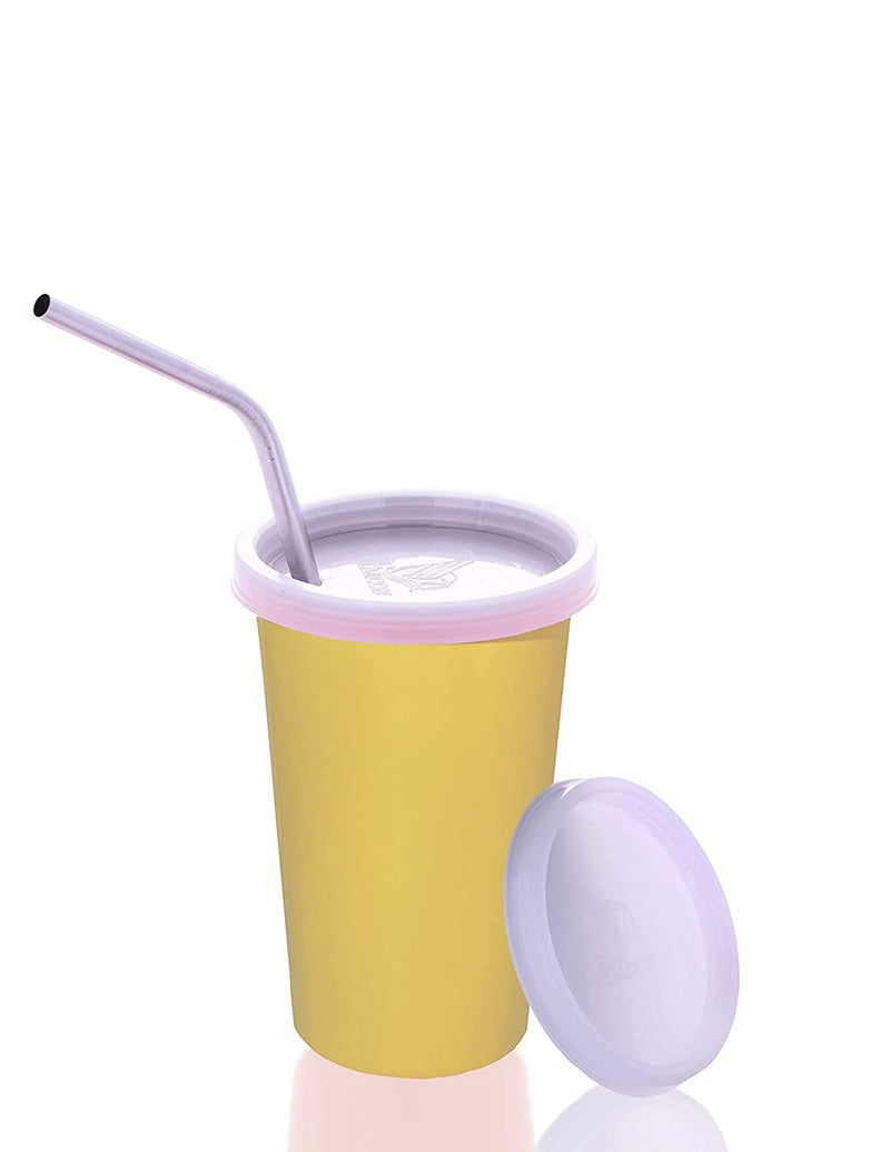 KIDINGTON Homeware Stainless Steel Tumbler with 2 Lid and Straw 380 mlYellow - Image 2