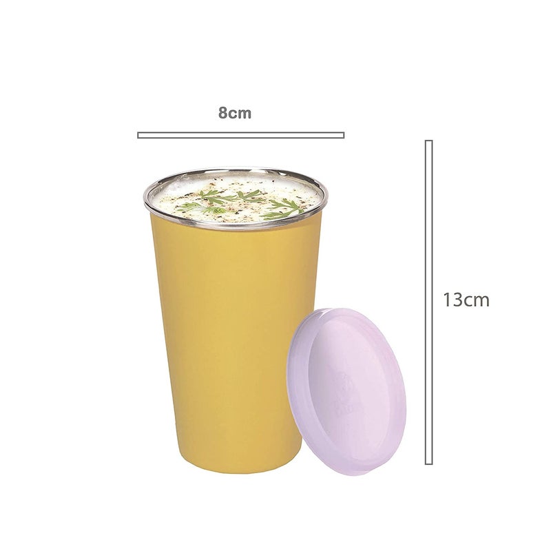 KIDINGTON Homeware Stainless Steel Tumbler with 2 Lid and Straw 380 mlYellow - Image 3