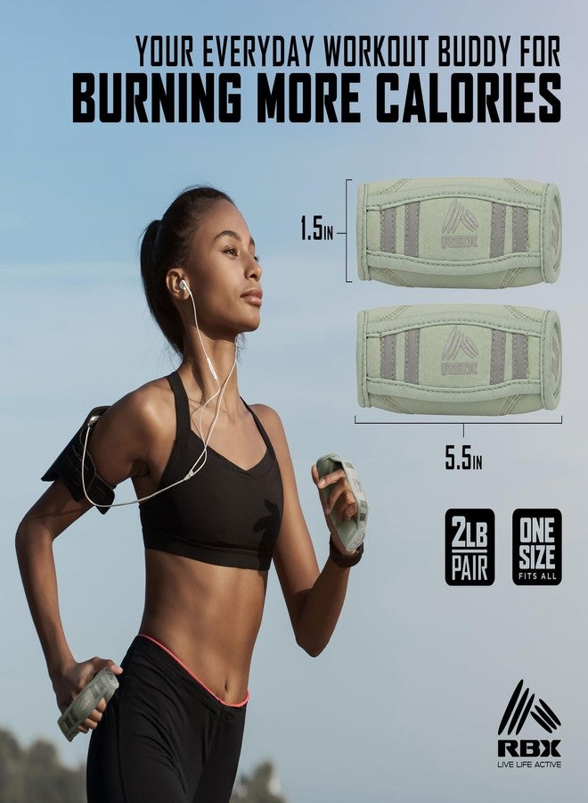 RBX 2lb Walking Weights Pair (1lb Each), Soft Hand Weights with Reflective Safety Straps, Ergonomic Grip & Breathable Fabric, Add Resistance to Walking, Jogging & Aerobics (Mint Green) - Image 2
