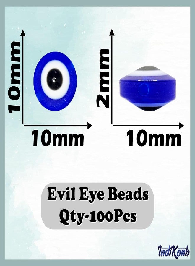 INDIKONB Flat Evil Eye Nazariya Charms Bead | Cute Devil Eye Beads | Blue Circle Beads (Pack of 100) (Flat 10 mm) - Image 2