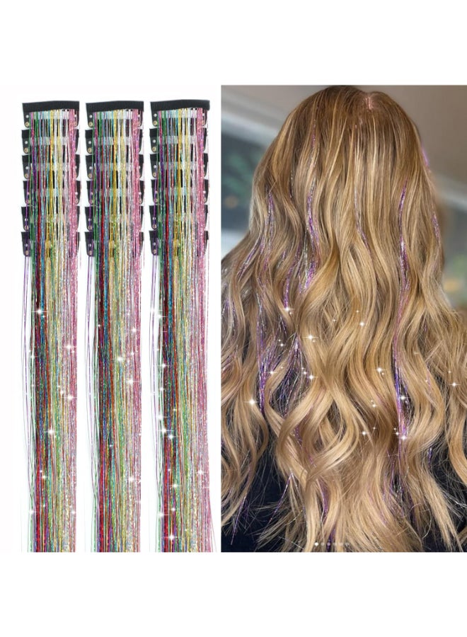 Zuolabty 18pcs Hair Tinsel Clip in Glitter Tinsel Hair Extensions 20Inch Clip in Hair Tinsel Sparkling Fairy Hair Tinsel Kit Shiny Hair Accessories for Girls Women Kids Colorful - Image 2