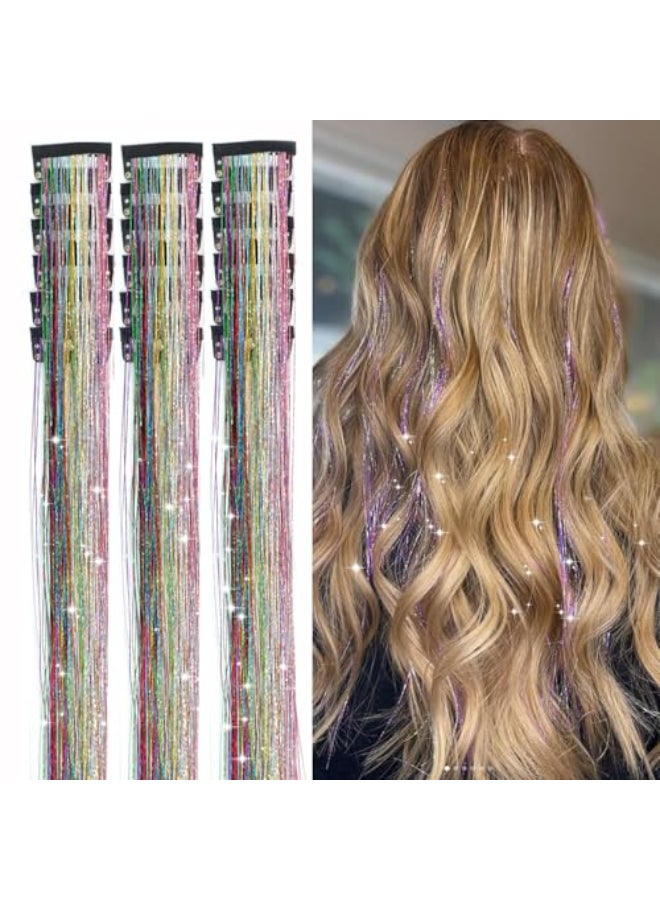 Zuolabty 18pcs Hair Tinsel Clip in Glitter Tinsel Hair Extensions 20Inch Clip in Hair Tinsel Sparkling Fairy Hair Tinsel Kit Shiny Hair Accessories for Girls Women Kids Colorful - Image 1