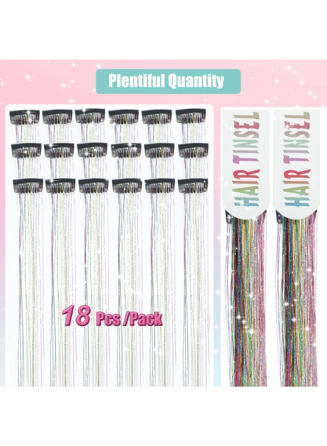 Zuolabty 18pcs Hair Tinsel Clip in Glitter Tinsel Hair Extensions 20Inch Clip in Hair Tinsel Sparkling Fairy Hair Tinsel Kit Shiny Hair Accessories for Girls Women Kids Colorful - Image 4