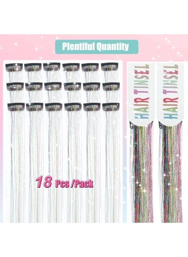 Zuolabty 18pcs Hair Tinsel Clip in Glitter Tinsel Hair Extensions 20Inch Clip in Hair Tinsel Sparkling Fairy Hair Tinsel Kit Shiny Hair Accessories for Girls Women Kids Colorful - Image 3