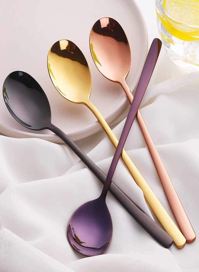 Leeonz 4Pcs Soup Spoons Stainless Steel Round Tablespoons, 8.26 Inch Long Handle Dinner Rice Korean Spoons Set for Home Kitchen Restaurant - Image 3