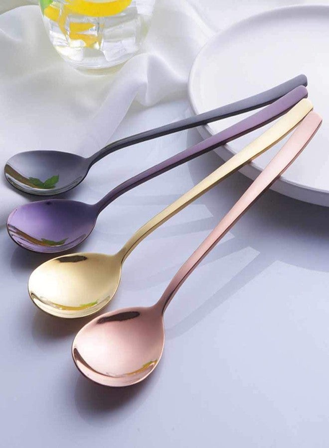 Leeonz 4Pcs Soup Spoons Stainless Steel Round Tablespoons, 8.26 Inch Long Handle Dinner Rice Korean Spoons Set for Home Kitchen Restaurant - Image 2