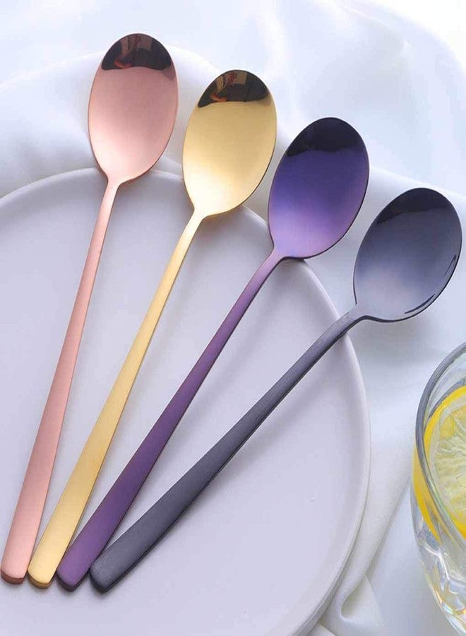 Leeonz 4Pcs Soup Spoons Stainless Steel Round Tablespoons, 8.26 Inch Long Handle Dinner Rice Korean Spoons Set for Home Kitchen Restaurant - Image 4