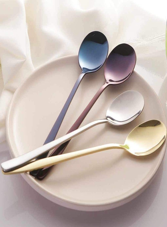 Leeonz 4Pcs Soup Spoons Stainless Steel Round Tablespoons, 8.26 Inch Long Handle Dinner Rice Korean Spoons Set for Home Kitchen Restaurant - Image 5