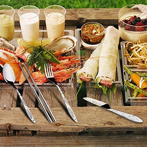 SENHAI 8 Pieces Flatware Sets Knife, Fork, Spoon, Chopsticks, SENHAI 2 Pack Rustproof Stainless Steel Tableware Dinnerware with Carrying Case for Traveling Camping Picnic Working Hiking(Dark Blue,Black) - Image 5