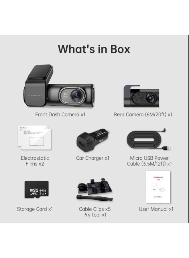 LINGDU D200 3K Ultra HD Dash Cam - Dual Channel Front and Rear Camera, WiFi App Control, Night Vision, GPS & G-Sensor. - Image 3