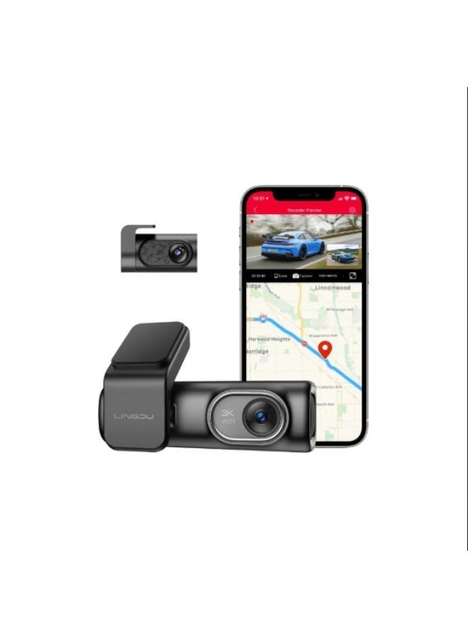 LINGDU D200 3K Ultra HD Dash Cam - Dual Channel Front and Rear Camera, WiFi App Control, Night Vision, GPS & G-Sensor. - Image 2