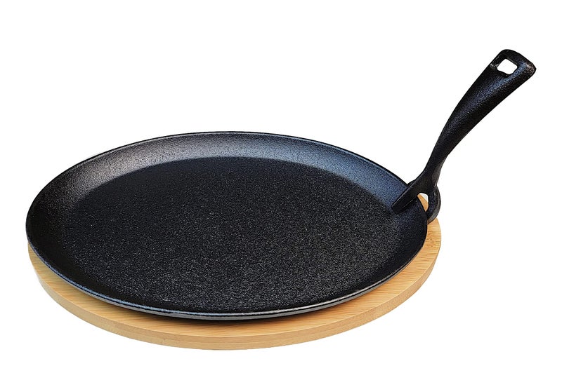 HAWOK HAWOK Cast Iron Fajita Skillet Japanese Steak Plate with Handle and Bamboo Tray 