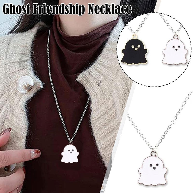 woobles Cute Cartoon Ghost Friendship Couple Pendant Necklaces, Black and White Ghost Necklaces Couples Friendship for Best Friend Lovely Women Necklaces Jewelry, One-size White - Image 2