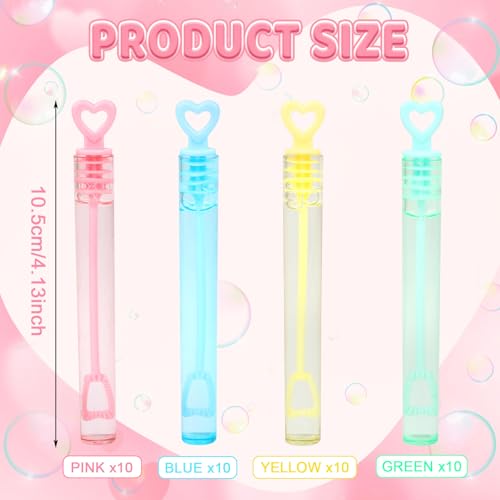 LOAVER 40 Pack Valentines Day Mini Heart Bubble Wands for KidsValentines Day Assorted Pastel Color Bubble Wands Toys for Class Party Exchange Gifts Wedding Goodie Bag Fillers - Image 5