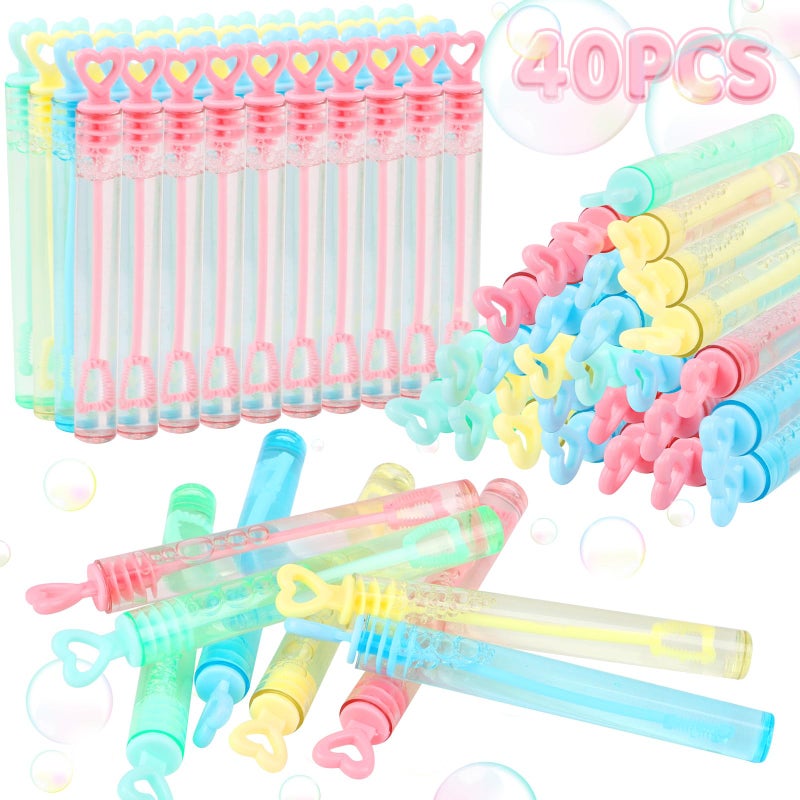 LOAVER 40 Pack Valentines Day Mini Heart Bubble Wands for KidsValentines Day Assorted Pastel Color Bubble Wands Toys for Class Party Exchange Gifts Wedding Goodie Bag Fillers - Image 3