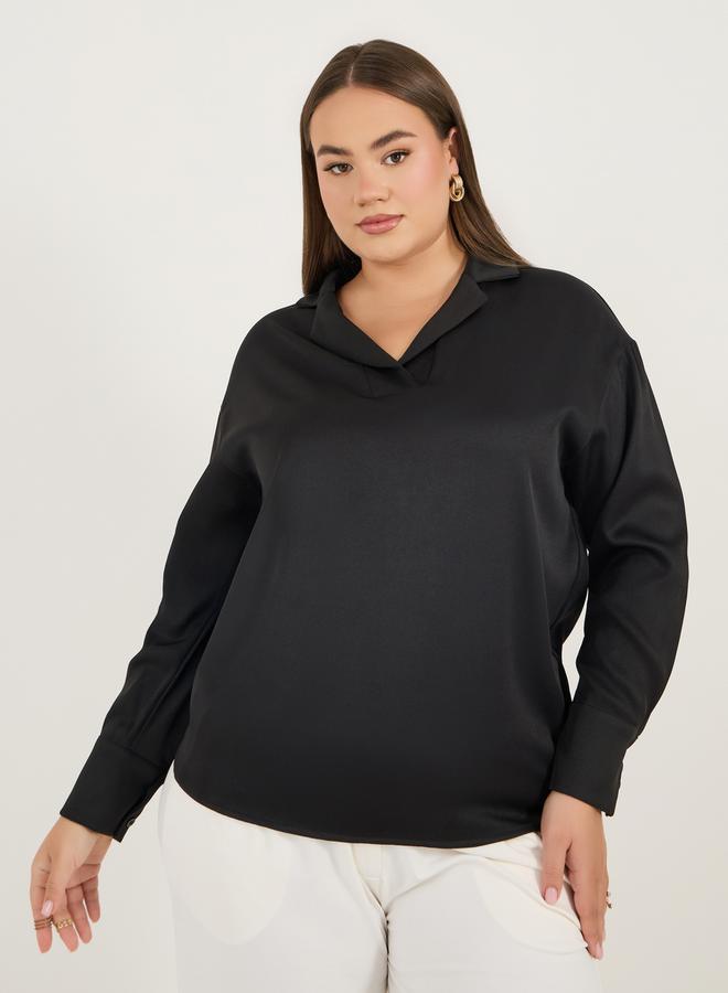 Styli Plus Size Notch Collar Long Sleeve Blouse - Image 1