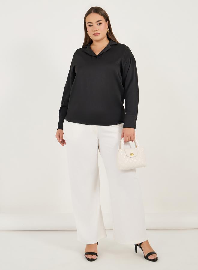 Styli Plus Size Notch Collar Long Sleeve Blouse - Image 2