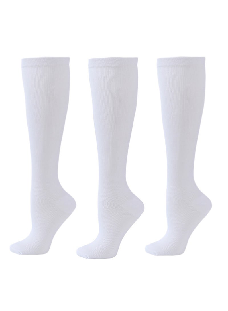 NOVOLAN NOVOLAN 3 Pairs Sports Compression Women Men Socks Long Tube Calf Elastic Socks Mesh Breathable Moisture Wicking Shock-Absorbing, Comfortable & Soft of Basketball, Football and Tennis (white)  - Image 1