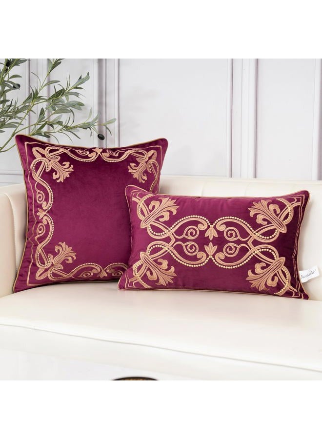 Aeckself Floral Pillow Cover 12x20 Inch, Luxury Velvet Embroidered Decorative Lumbar Throw Pillow Cover for Couch Bedroom Living Room, Burgundy Red and Gold - Image 4