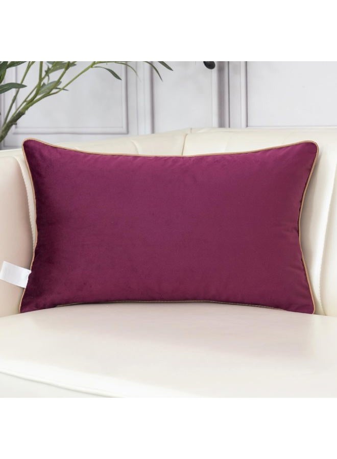 Aeckself Floral Pillow Cover 12x20 Inch, Luxury Velvet Embroidered Decorative Lumbar Throw Pillow Cover for Couch Bedroom Living Room, Burgundy Red and Gold - Image 2