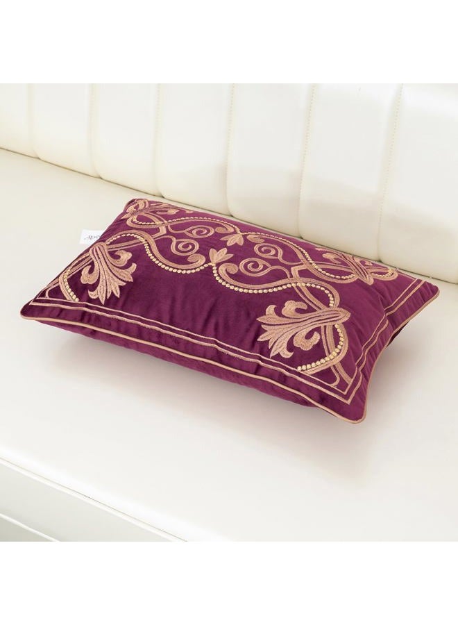 Aeckself Floral Pillow Cover 12x20 Inch, Luxury Velvet Embroidered Decorative Lumbar Throw Pillow Cover for Couch Bedroom Living Room, Burgundy Red and Gold - Image 3