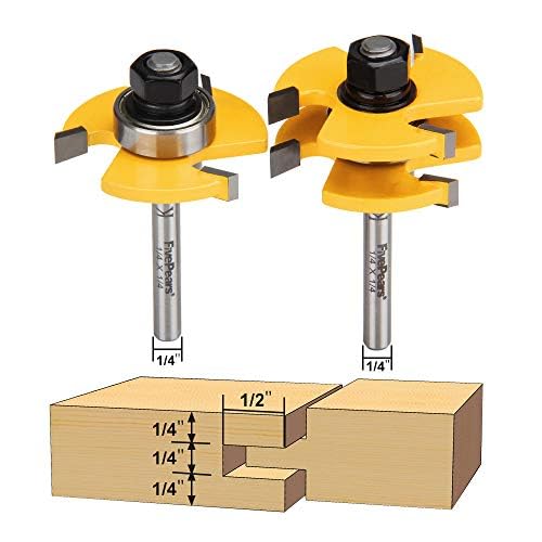FivePears 2 Pieces of Tongue and Groove Router Bits Set with 14 Shank3 Teeth T Shape Wood Milling Cutter Woodworking Tool