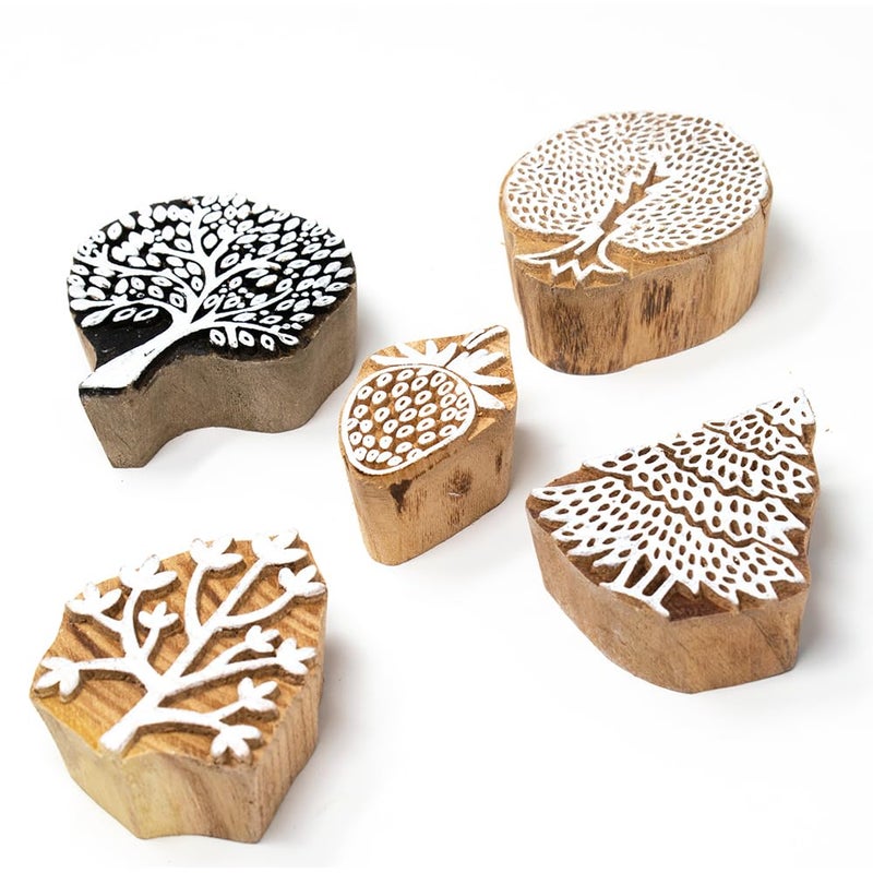 Hashcart | Set of 5 | Wooden Indian Traditional Design Printing Stamps/Blocks for Printing Saree Border/Dresses/Craft Card Making/Scrapbook/Clay Pottery - Image 1