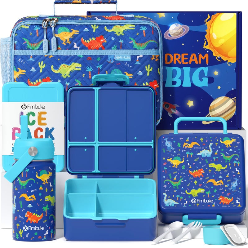 Fimibuke Kids Bento Lunch Box with 4 Compartments, Insulated lunch Bag, Stainless Steel Insulated Water Bottle, Ice Pack & Utensils Set, Birthday Gifts for Ages 3-12 Back to School Toddler Girls Boys - Image 1