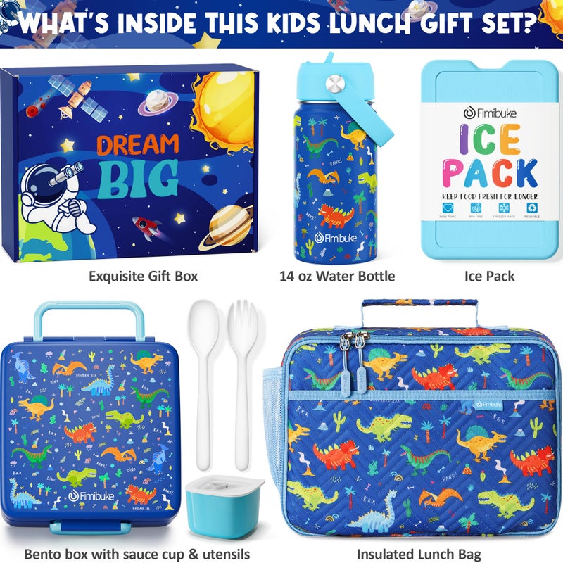 Fimibuke Kids Bento Lunch Box with 4 Compartments, Insulated lunch Bag, Stainless Steel Insulated Water Bottle, Ice Pack & Utensils Set, Birthday Gifts for Ages 3-12 Back to School Toddler Girls Boys - Image 2