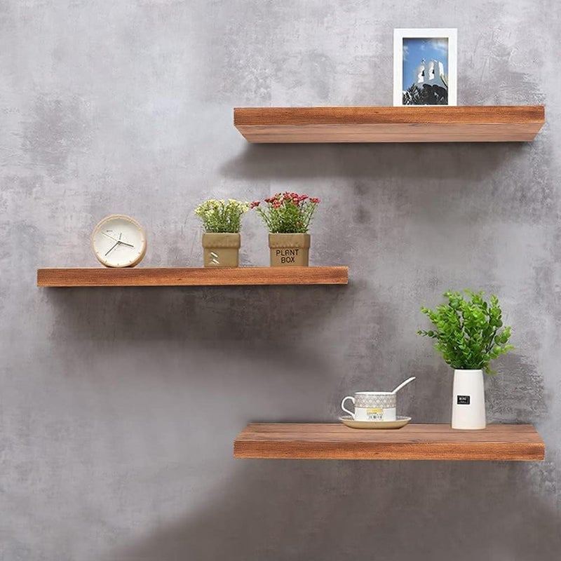 Md Decor Md Decor 17inch Floating Shelves for Wall Rustic Rosewood Farmhouse Invisible Shelf Set for Drywall Storage Rack Display Ledge for Bathroom Kitchen Bedroom