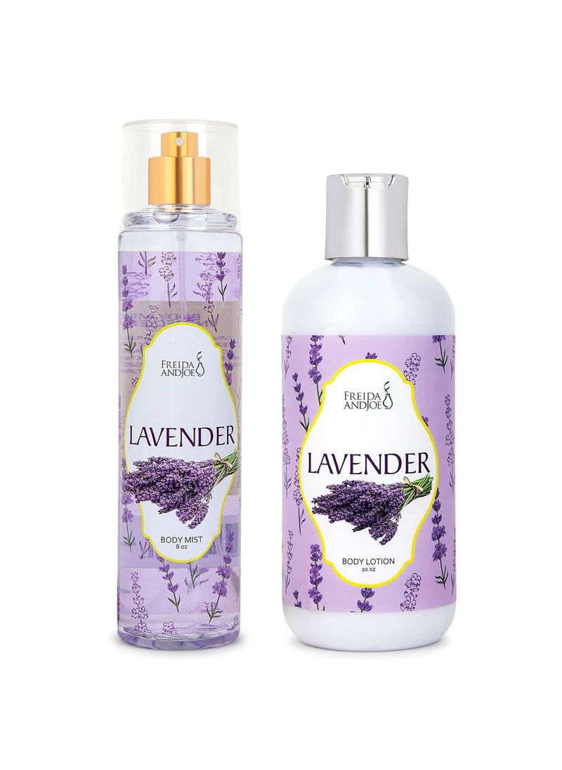Freida and Joe - Home Spa Gift 10oz Deep Moisturizing Fragrance Body Lotion & 8 oz. Fine Fragrance Body Mist Set Luxury Self-Care Combo for Women and Girls (Lavender) - Image 1