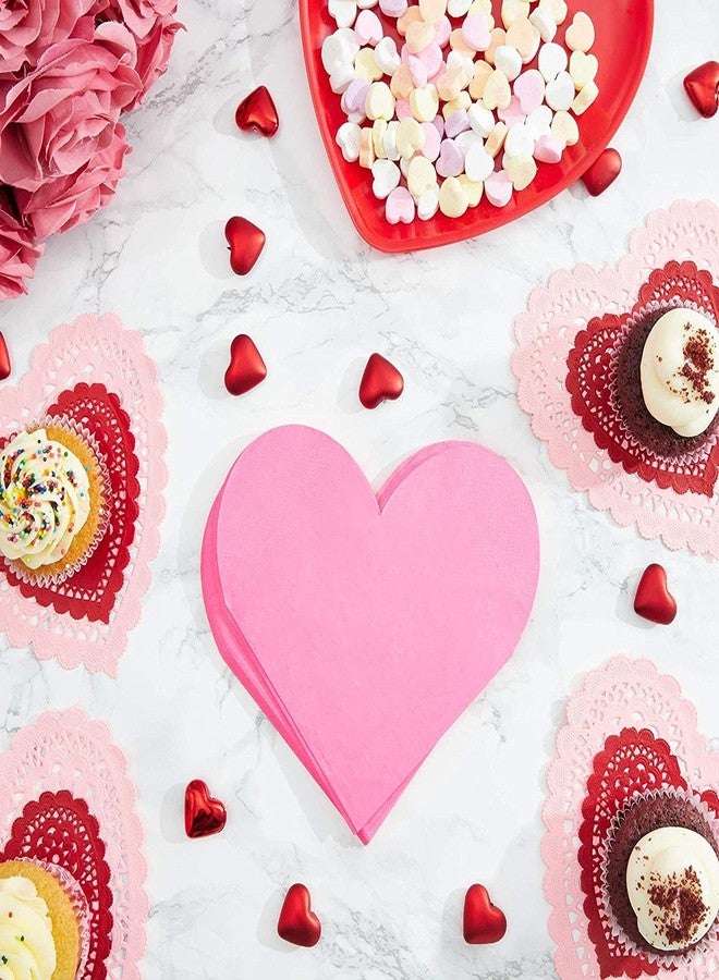 BLUE PANDA Heart Napkins - 6.5 x 6.5 in, Hot Pink, Pack of 50-3-Ply Absorbent Decorative Heart-Shaped Paper Cocktail Napkins - Image 3