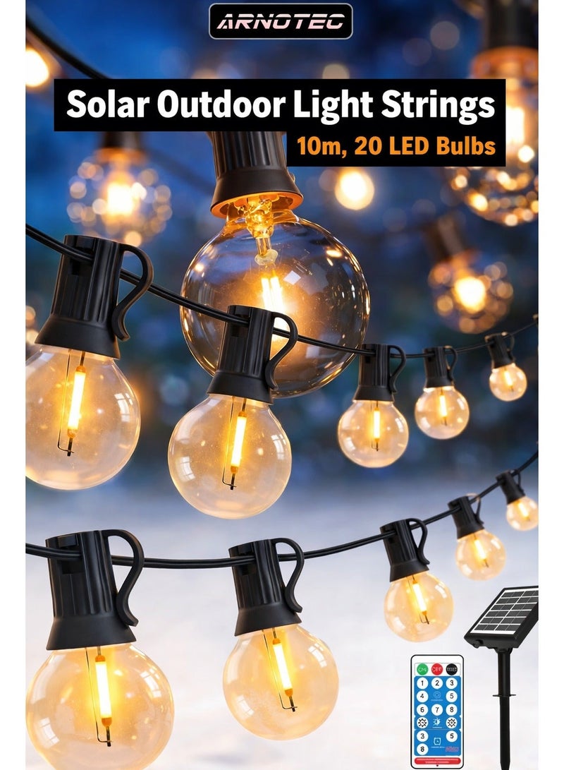 ARNOTEC مصابيح خرافية تعمل بالطاقة الشمسية في الهواء الطلق، لمبات، مصابيح خرافية، 10 أمتار، 20 لمبة LED، مصابيح خرافية للحديقة مع جهاز تحكم عن بعد، مسافة الضوء 40 سم - أبيض دافئ IP65 مقاوم للماء - Image 1