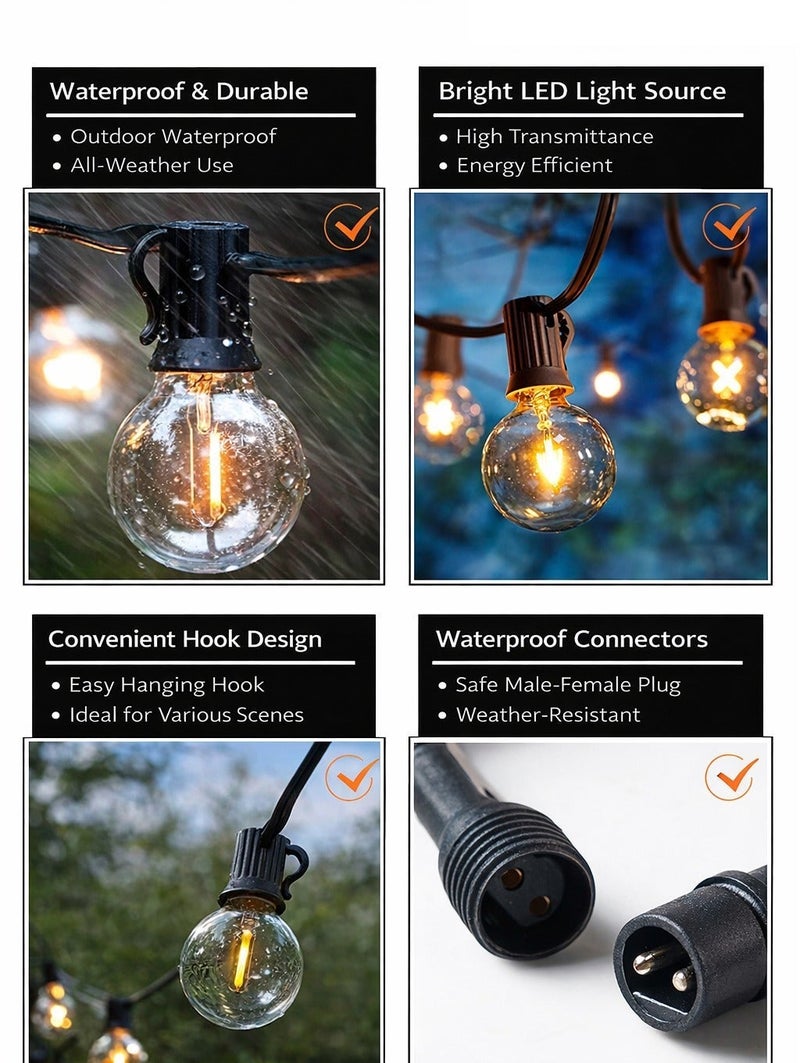 ARNOTEC Solar G40 LED String Lights Outdoor, 10M 20 Bulbs Warm White, Waterproof Garden Patio Decorative Lights with Solar Panel Stand, Remote Control & USB Charging - Image 3