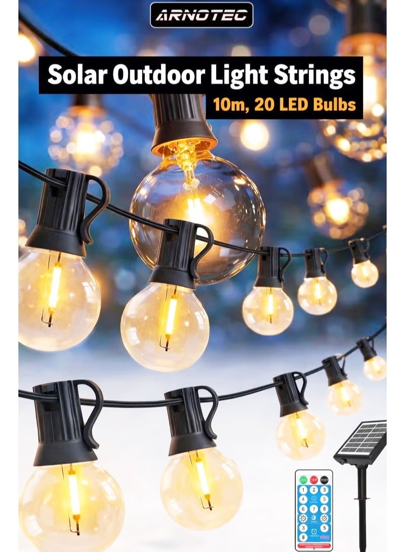 ARNOTEC Solar G40 LED String Lights Outdoor, 10M 20 Bulbs Warm White, Waterproof Garden Patio Decorative Lights with Solar Panel Stand, Remote Control & USB Charging - Image 2