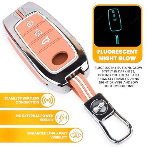 Coll of Fest Exclusive Metal Leather Key Cover Compatible with Toyota Fortuner | Fortuner Legender | Innova Hycross | Invicto 3 Button Smart Key Leather Protection with Keychain - Image 3