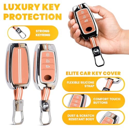 Coll of Fest Exclusive Metal Leather Key Cover Compatible with Toyota Fortuner | Fortuner Legender | Innova Hycross | Invicto 3 Button Smart Key Leather Protection with Keychain - Image 5