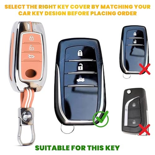 Coll of Fest Exclusive Metal Leather Key Cover Compatible with Toyota Fortuner | Fortuner Legender | Innova Hycross | Invicto 3 Button Smart Key Leather Protection with Keychain - Image 2