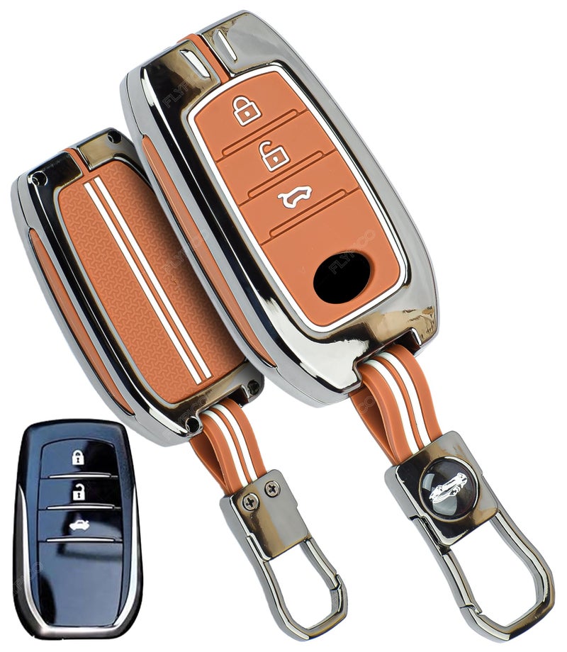 Coll of Fest Exclusive Metal Leather Key Cover Compatible with Toyota Fortuner | Fortuner Legender | Innova Hycross | Invicto 3 Button Smart Key Leather Protection with Keychain - Image 1