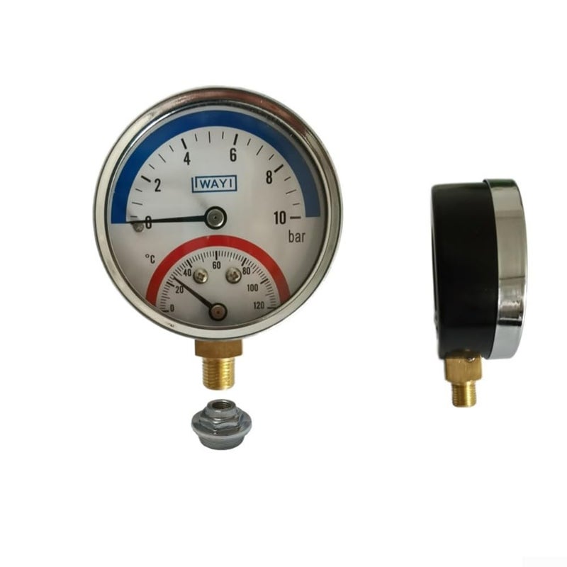 Dual Display Pressure Gauge And Thermometer For Floor Heating 10 Bar G1 Inch Thread - Image 3