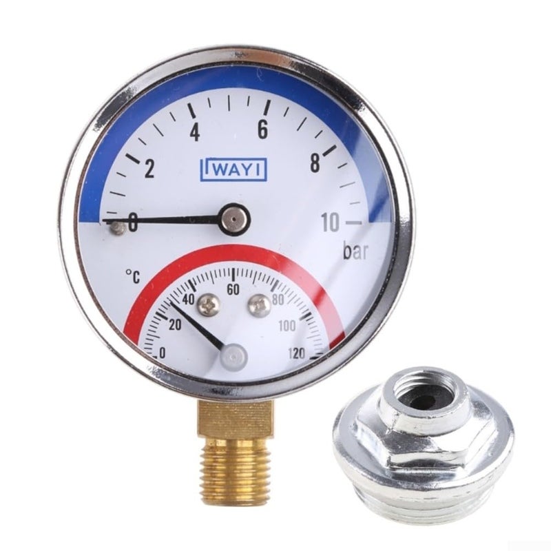 Dual Display Pressure Gauge And Thermometer For Floor Heating 10 Bar G1 Inch Thread - Image 1