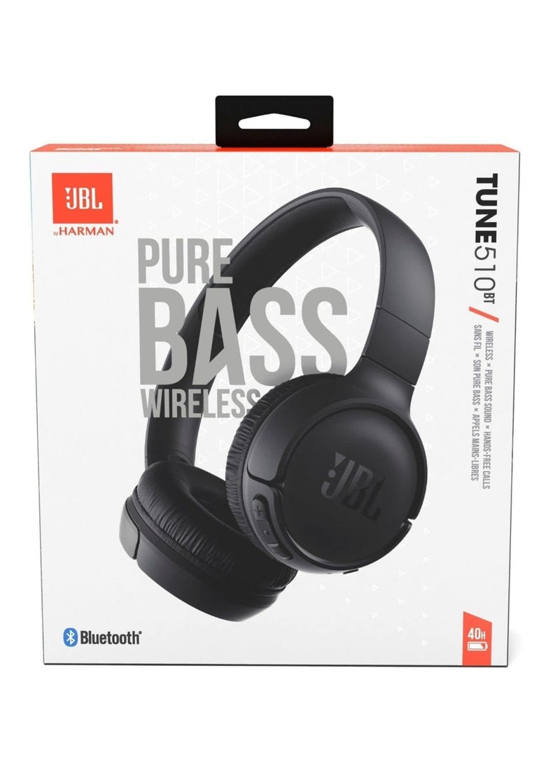 JBL Tune 510Bt Wireless On-Ear Headphones - Pure Bass - 40H Battery - Speed Charge - Fast Usb Type-C - Foldable Black  - Image 3